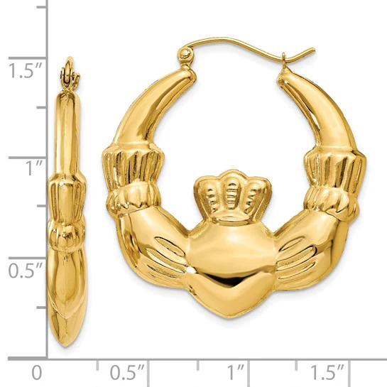 Aretes de Aro Claddagh Pulidos en Oro Amarillo de 14k - Image 3