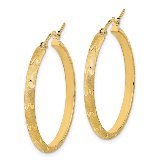Aretes de Aro en Oro Amarillo de 14k Pulido, Satinado y Corte Diamante - Image 2