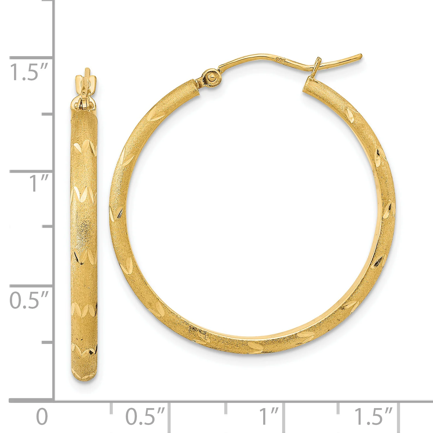 Aretes de Aro en Oro Amarillo de 14k Pulido, Satinado y Corte Diamante - Image 3