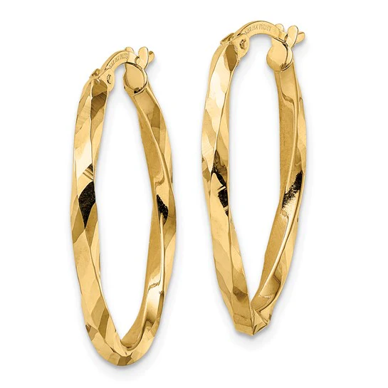 Pendientes de Aro Ovalados Retorcidos en Oro Amarillo de 14K de 2.5x20x29 mm - Image 3