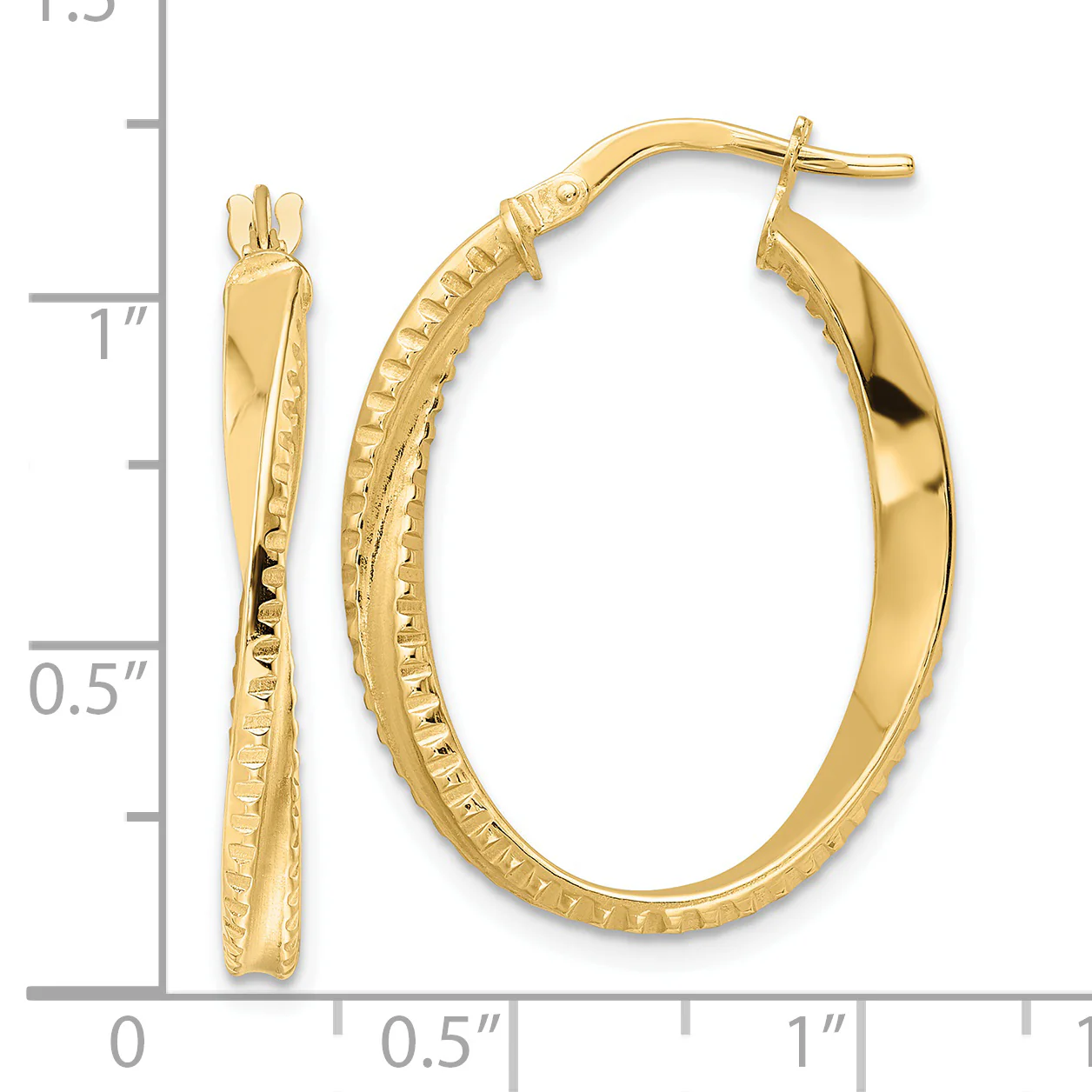 Pendientes de Aro Ovalado Retorcido Pulido en Oro de 14K - Image 3