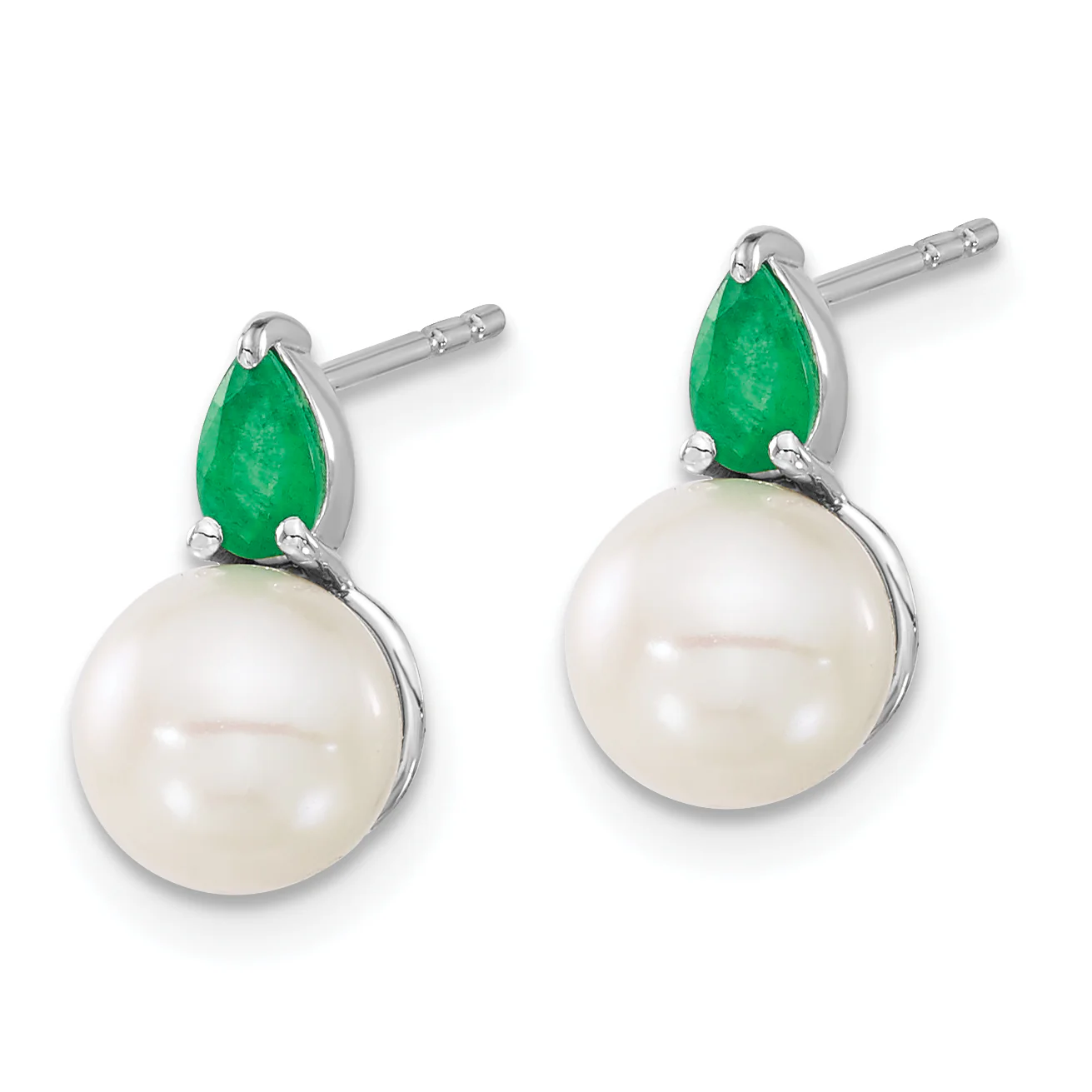 Aretes de Perla FWC y Esmeralda en Oro Blanco de 14k - Image 2