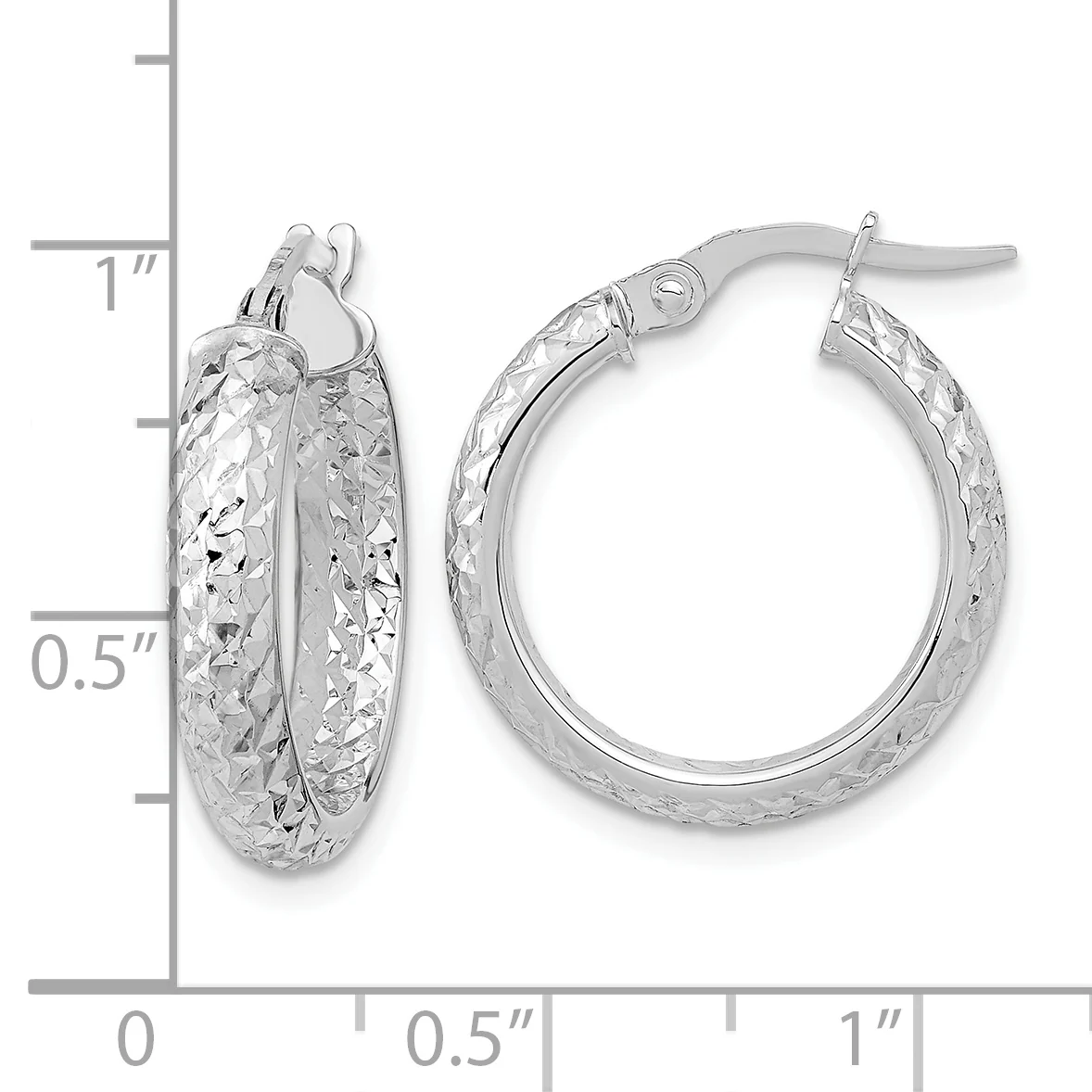 Pendientes de Aro Elegantes de Oro Blanco 14K con Corte Diamante y Acabado Pulido - Image 3