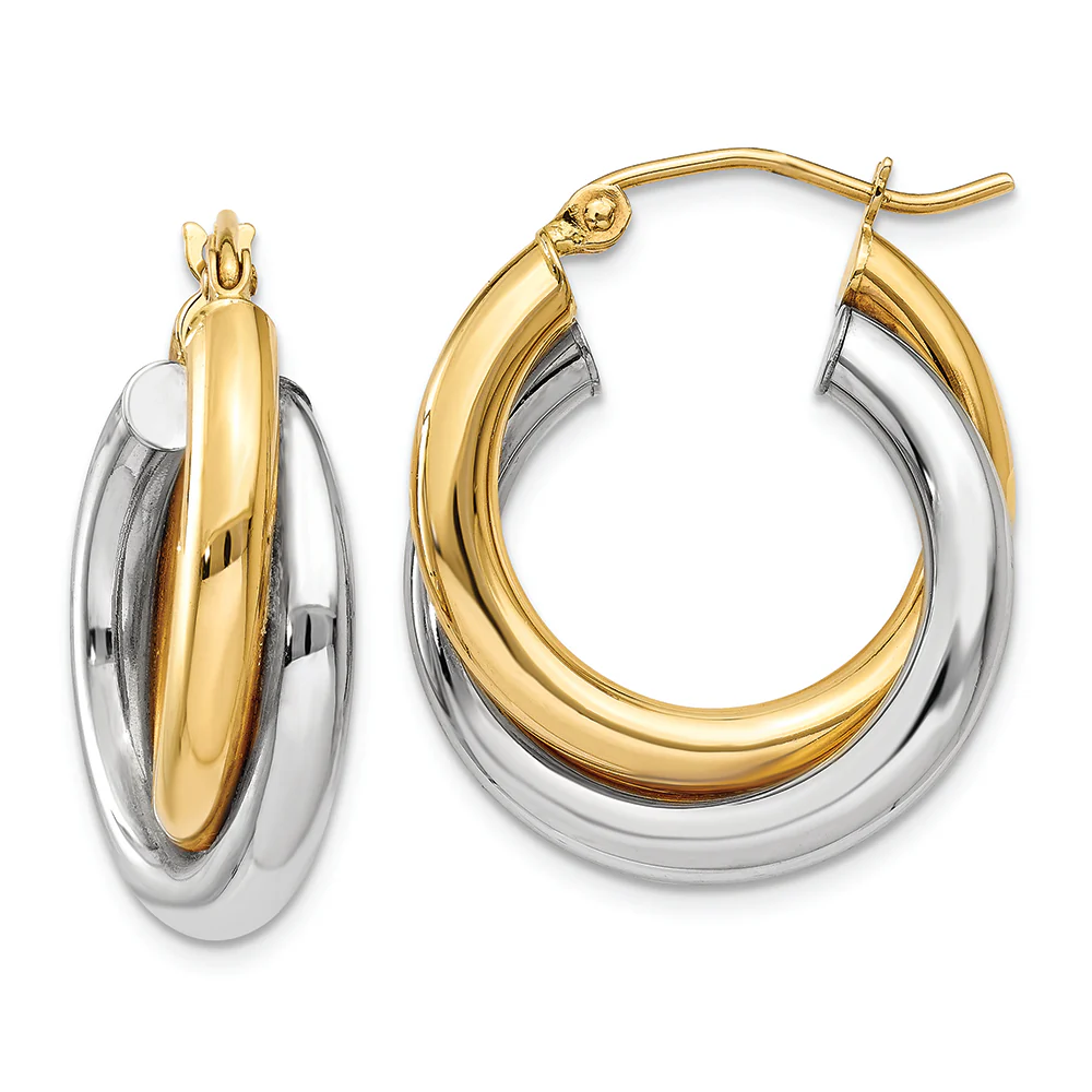 Aretes de Aro Doble Tubo Pulido en Oro Bicolor de 14k - Image 2