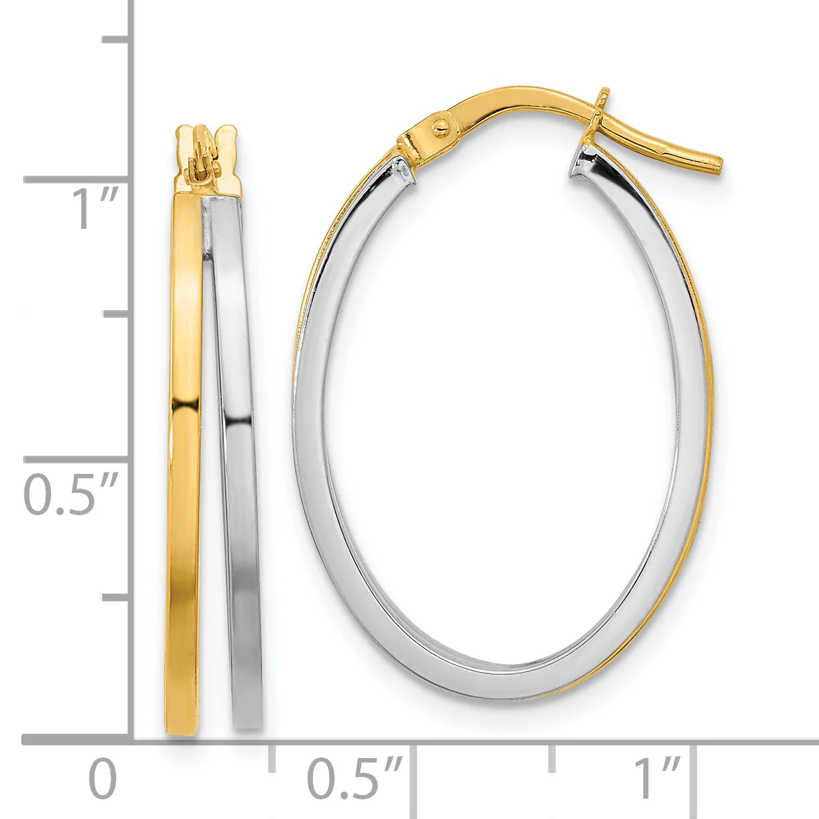 Pendientes de Aro Doble Ovalado Pulido en Oro Bicolor de 14k - Image 2