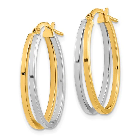 Pendientes de Aro Doble Ovalado Pulido en Oro Bicolor de 14k - Image 3