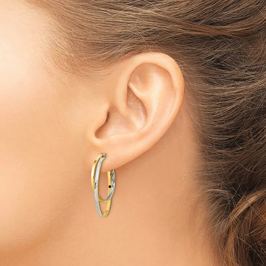 Pendientes de Aro Doble Ovalado Pulido en Oro Bicolor de 14k - Image 4