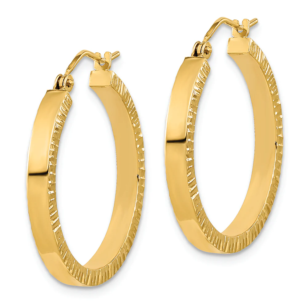 Pendientes de Aro 14K con Lados Texturizados y Acabado Pulido - Image 2