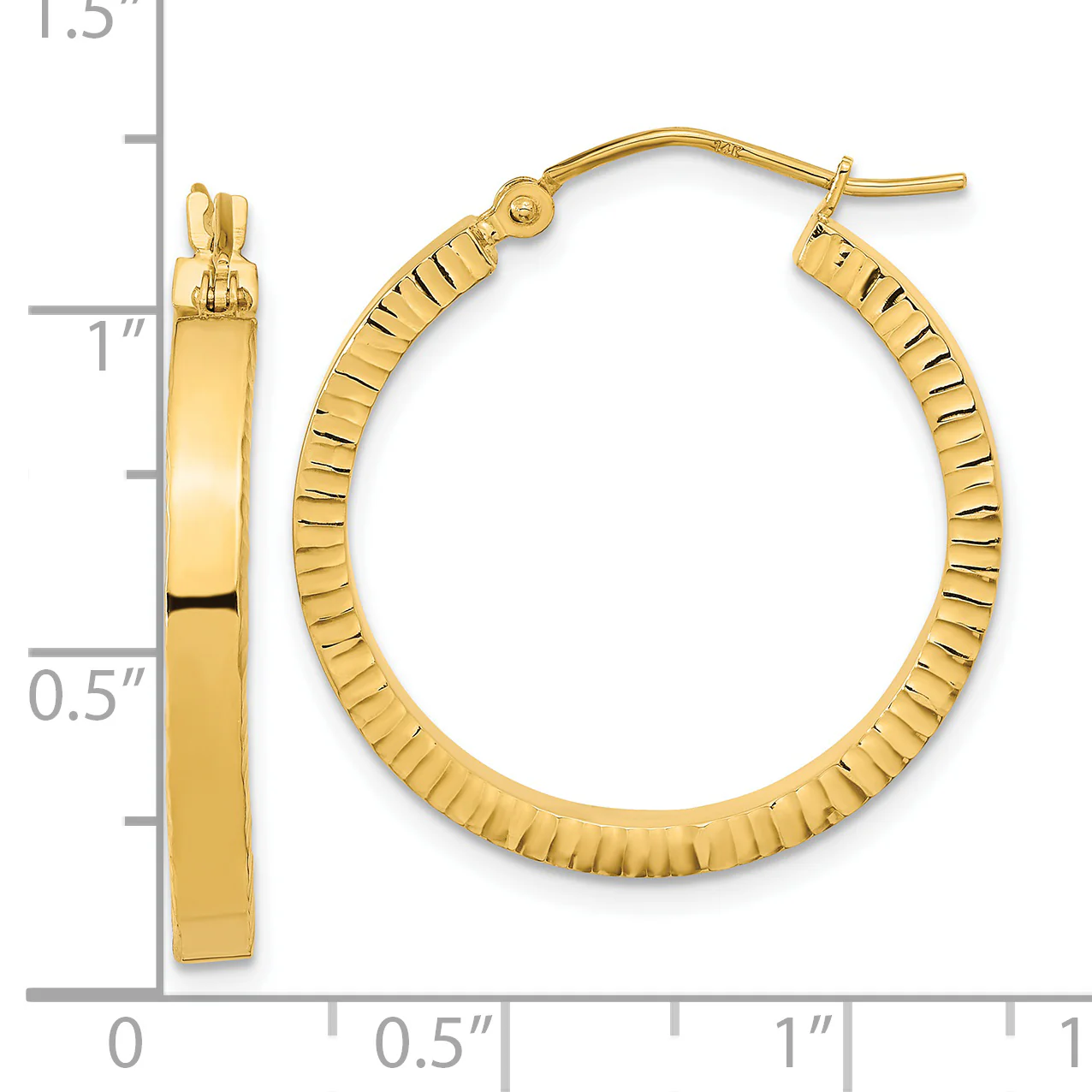 Pendientes de Aro 14K con Lados Texturizados y Acabado Pulido - Image 3