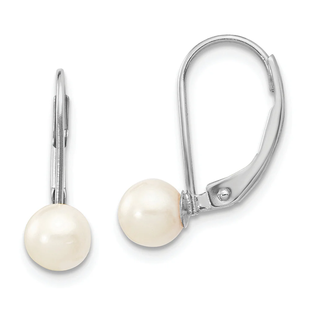 Aretes de Palanca con Perlas Akoya de Agua Salada Cultivadas en Oro Blanco de 14k
