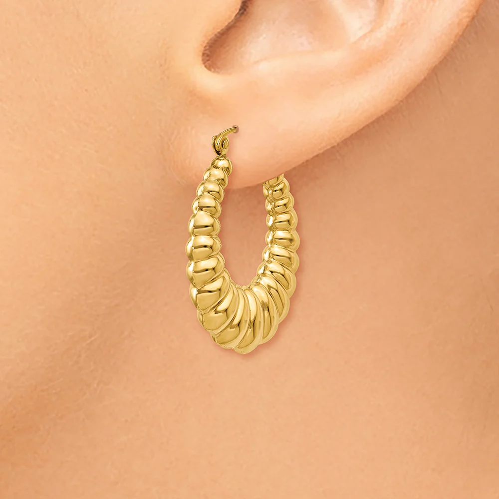 Pendientes de Aro Escallopado Pulido en Oro Amarillo de 14k - Image 3