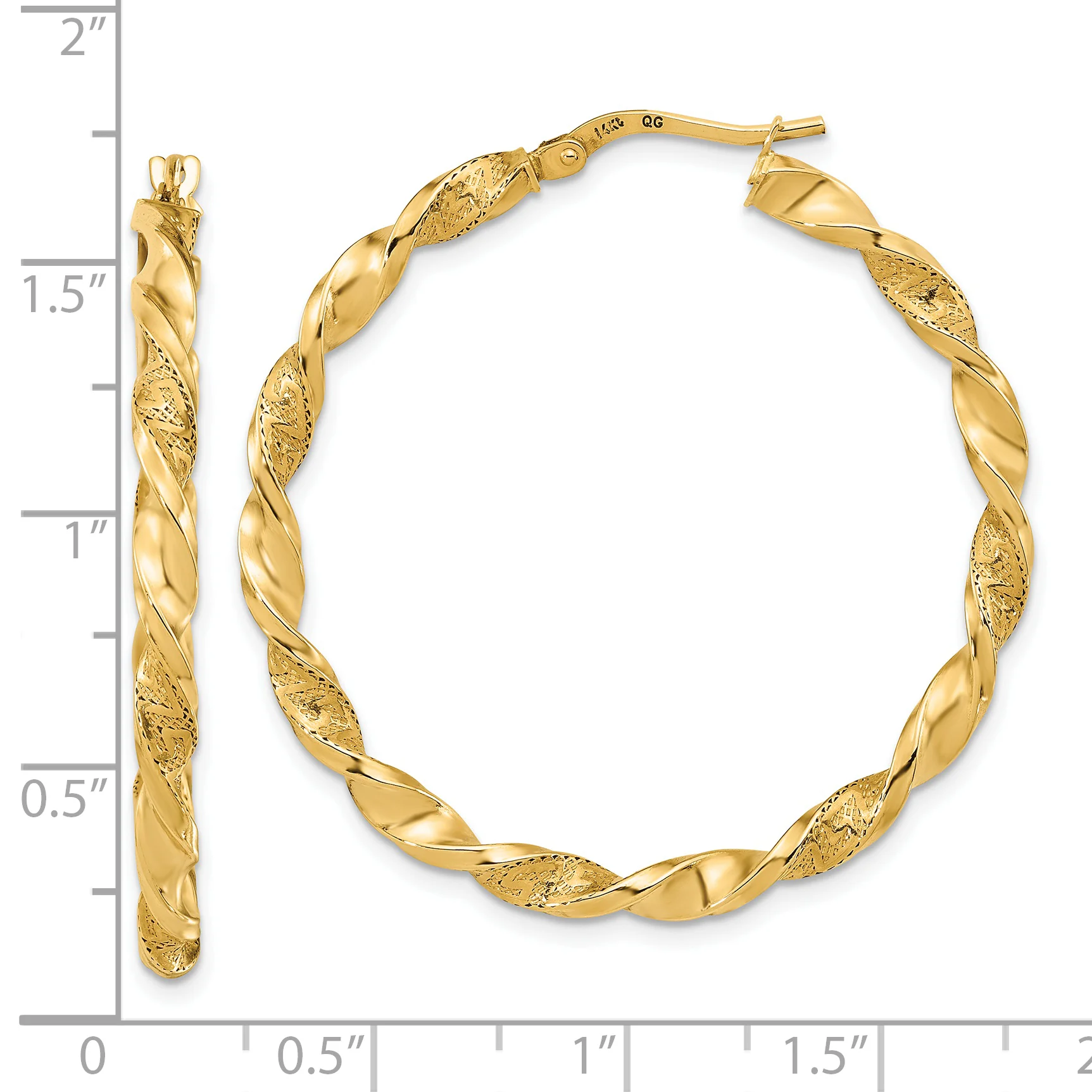 Aretes de Aro Torcidos en Oro de 14K Pulidos y Texturizados - Image 3