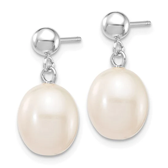 Aretes Colgantes de Perlas Cultivadas de Agua Dulce en Oro Blanco de 14k con Cierre Post - Image 3