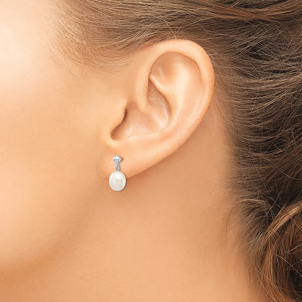 Aretes Colgantes de Perlas Cultivadas de Agua Dulce en Oro Blanco de 14k con Cierre Post - Image 4