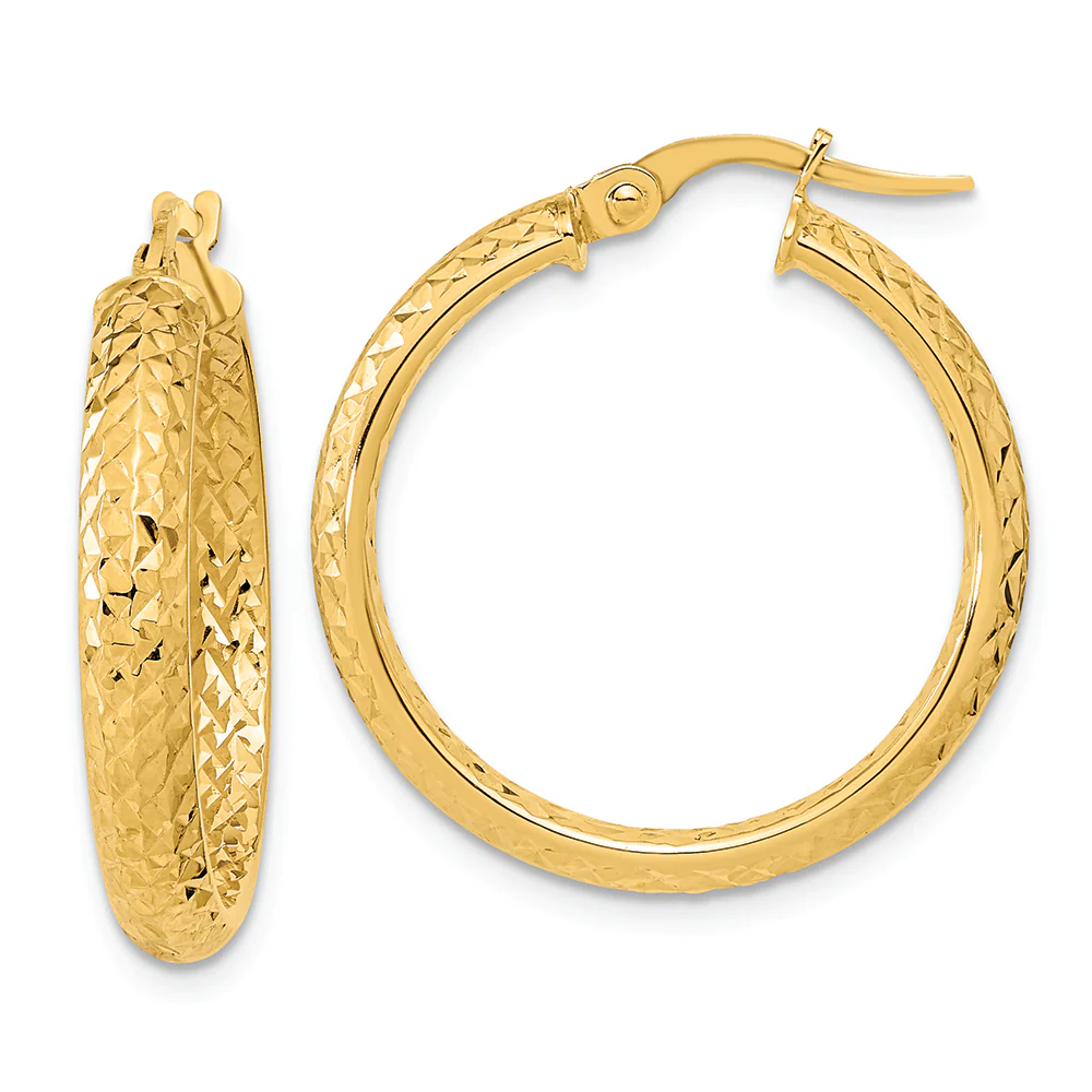 Pendientes de Aro Fancy Pulidos y Cortados con Diamante por Dentro y por Fuera de 14K en Oro Amarillo - Image 2