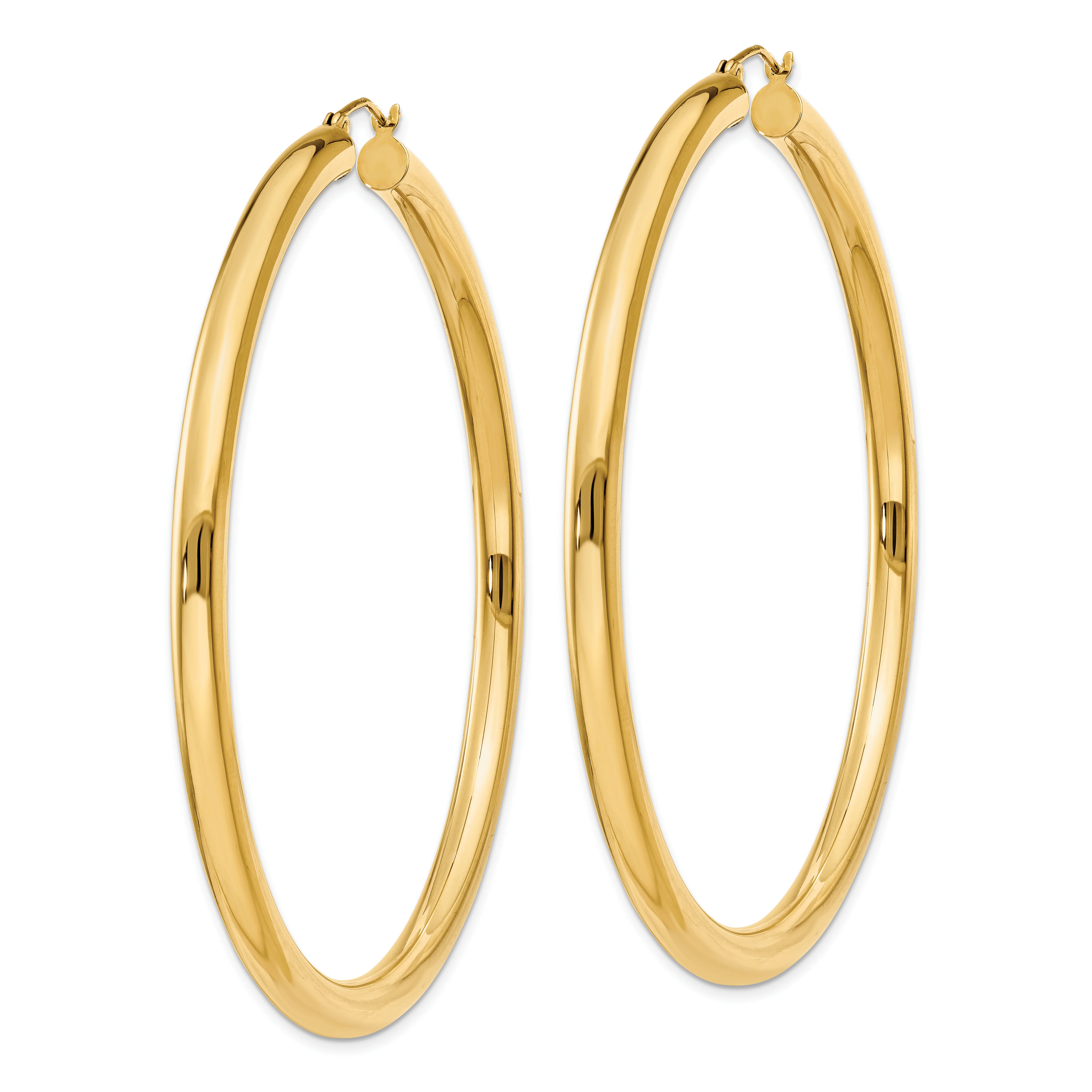 Aretes de Aro Tubulares Livianos en Oro Amarillo de 14K Pulidos de 4 mm - Image 2