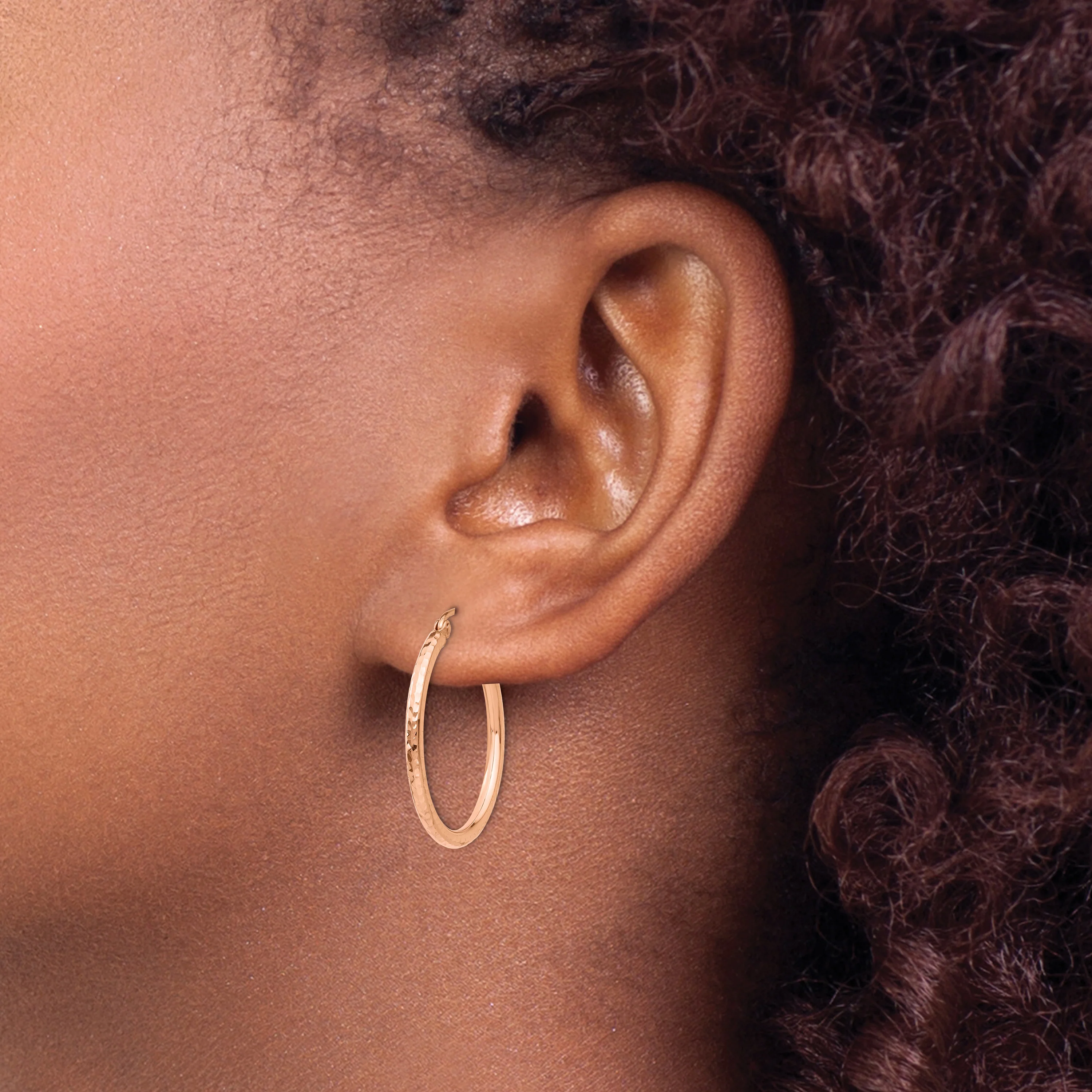 Aretes de Aro en Oro Rosa de 14K Pulidos con Corte Diamante - Image 4