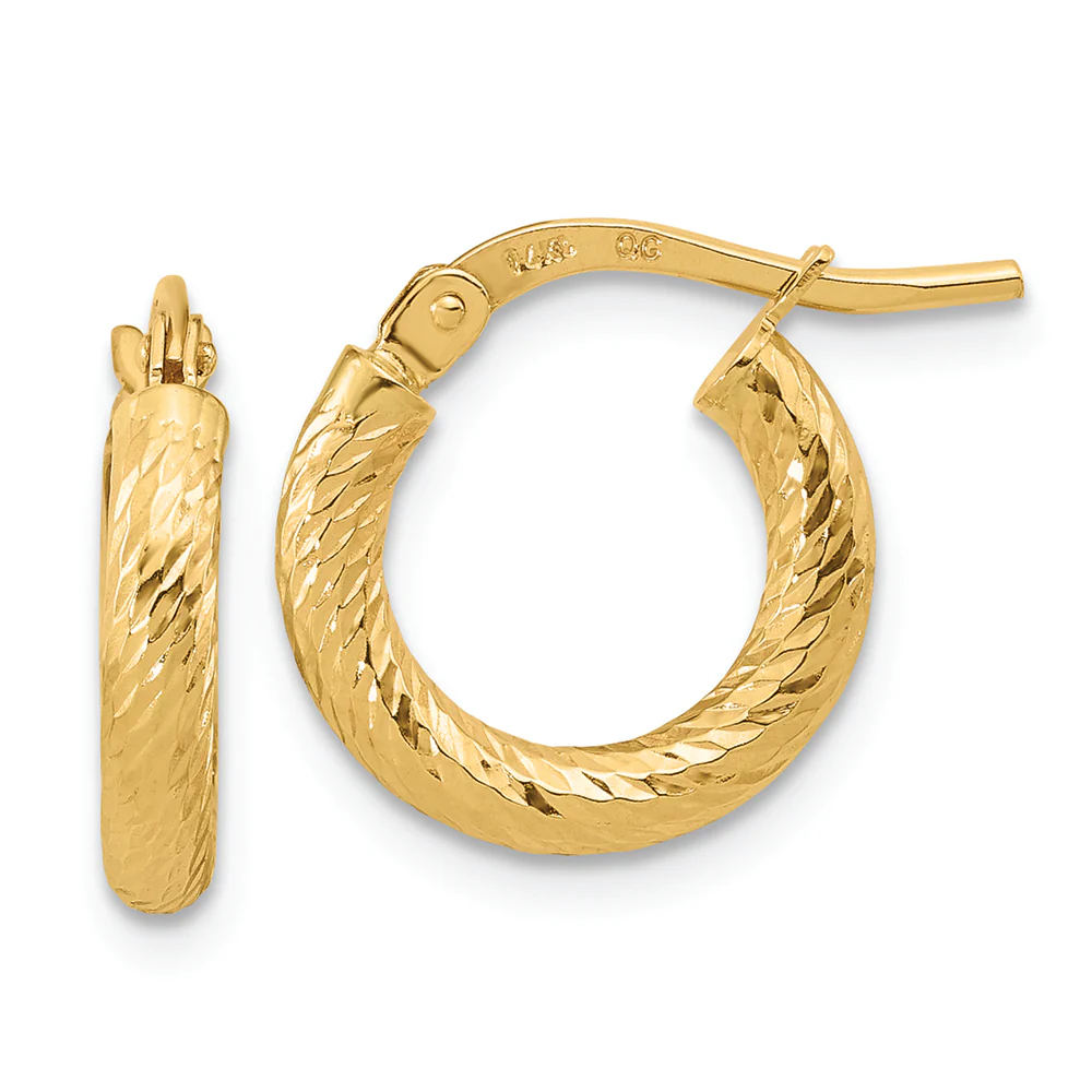 Aretes de Aro de 14K Pulidos y con Corte Diamante de 2.4 mm - Image 2