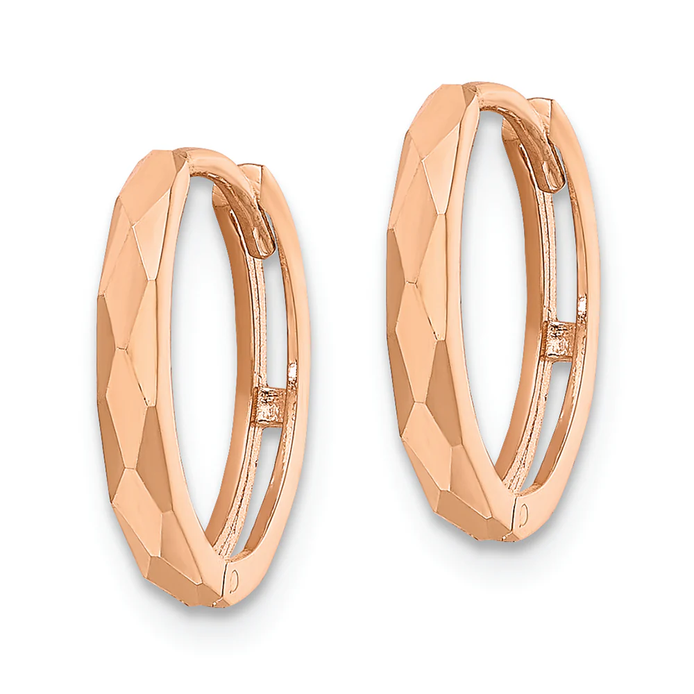 Pendientes de Aro con Bisagra en Oro Rosa de 14k Facetado Pulido de 2x14mm - Image 2
