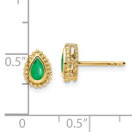 Pendientes de Oro Amarillo de 14k con Esmeraldas en Forma de Pera - Image 3