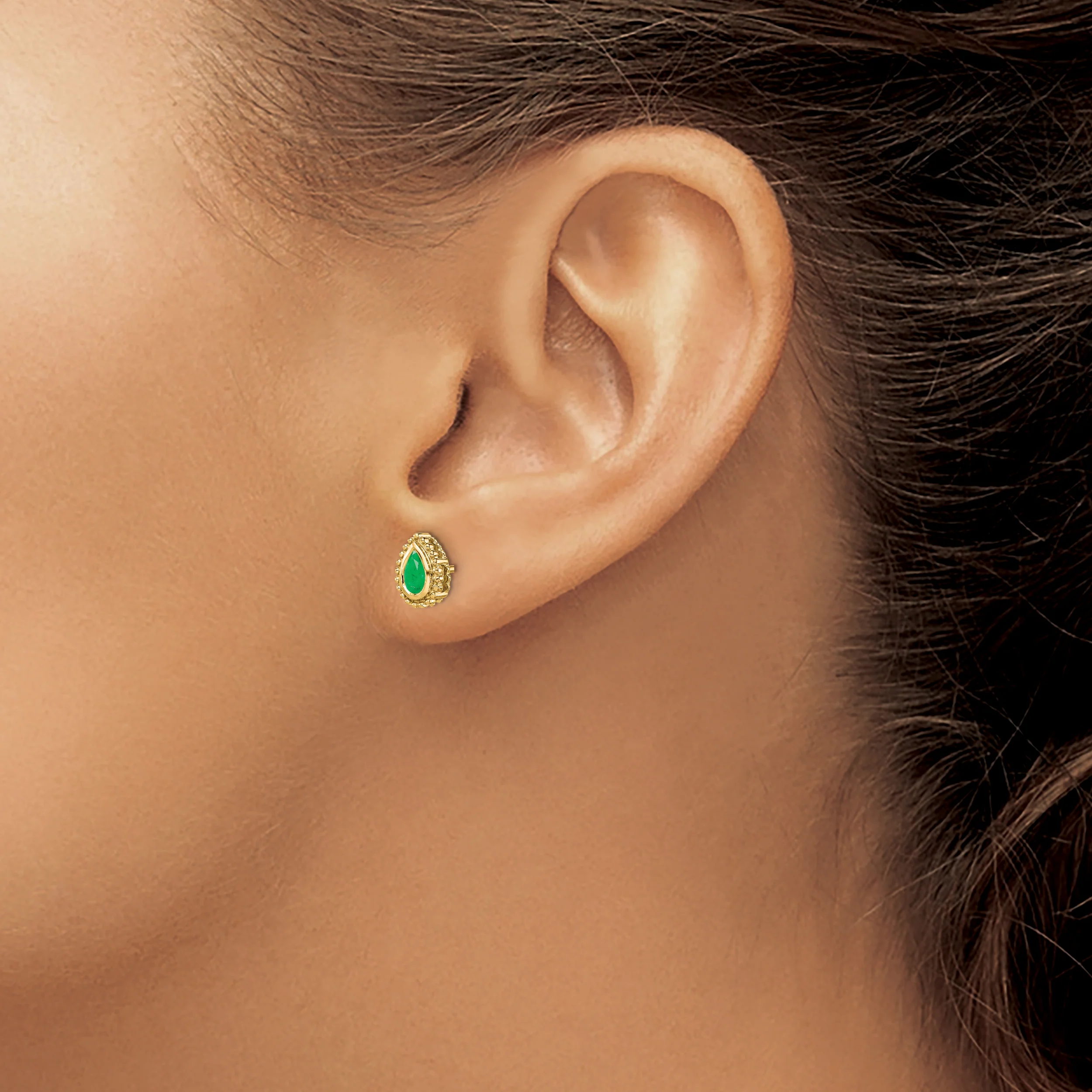 Pendientes de Oro Amarillo de 14k con Esmeraldas en Forma de Pera - Image 4