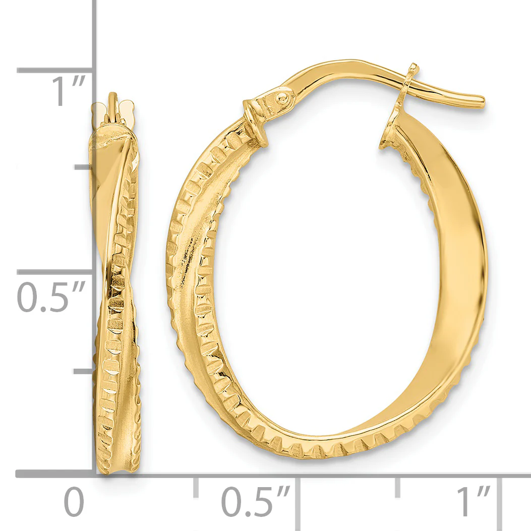 Pendientes de Aro Ovalado Retorcido Pulido en Oro de 14K - Image 2