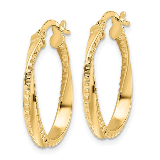 Pendientes de Aro Ovalado Retorcido Pulido en Oro de 14K - Image 3