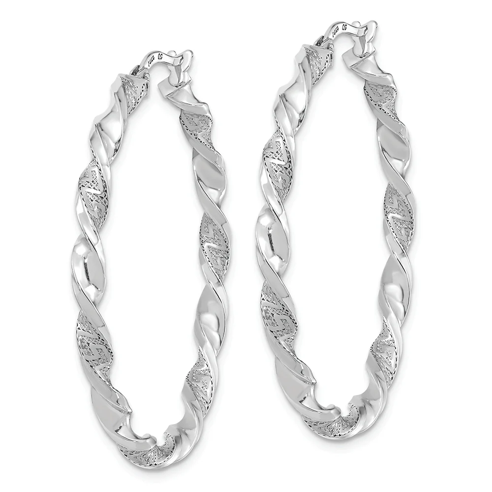 Pendientes de Aro Retorcidos Pulidos y Texturizados en Oro Blanco de 14K - Image 2