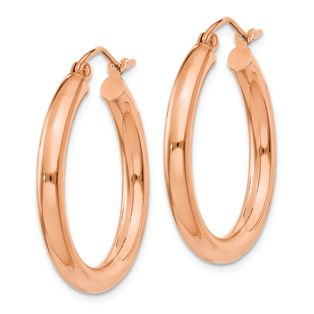 Aros Livianos de Tubo en Oro Rosa de 14k Pulidos (3mm x 25mm) - Image 2