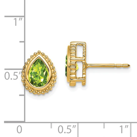 Pendientes de Oro Amarillo de 14k con Peridoto en Forma de Pera - Image 3