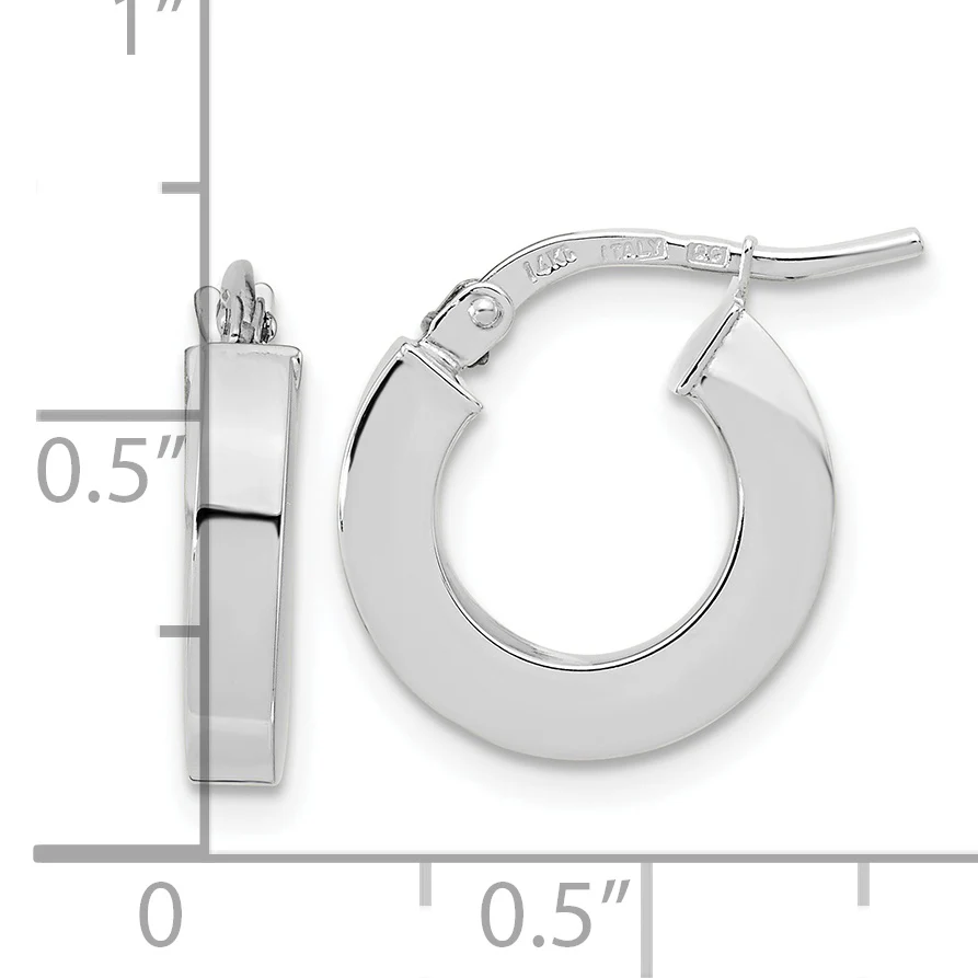 Aretes de Aro en Oro Blanco de 14k Pulidos con Tubo Cuadrado de 3 mm - Image 2