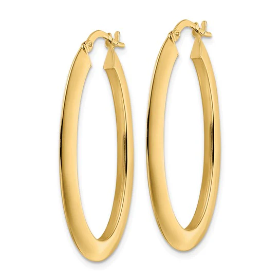 Pendientes de Aro Ovalado Pulido en Oro Amarillo de 14k - Image 3