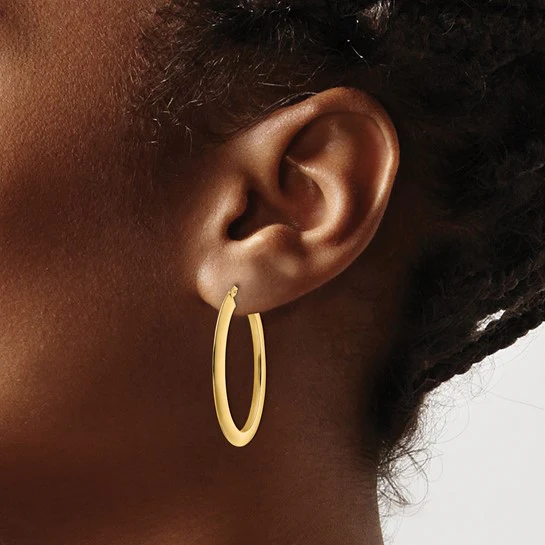 Pendientes de Aro Ovalado Pulido en Oro Amarillo de 14k - Image 4