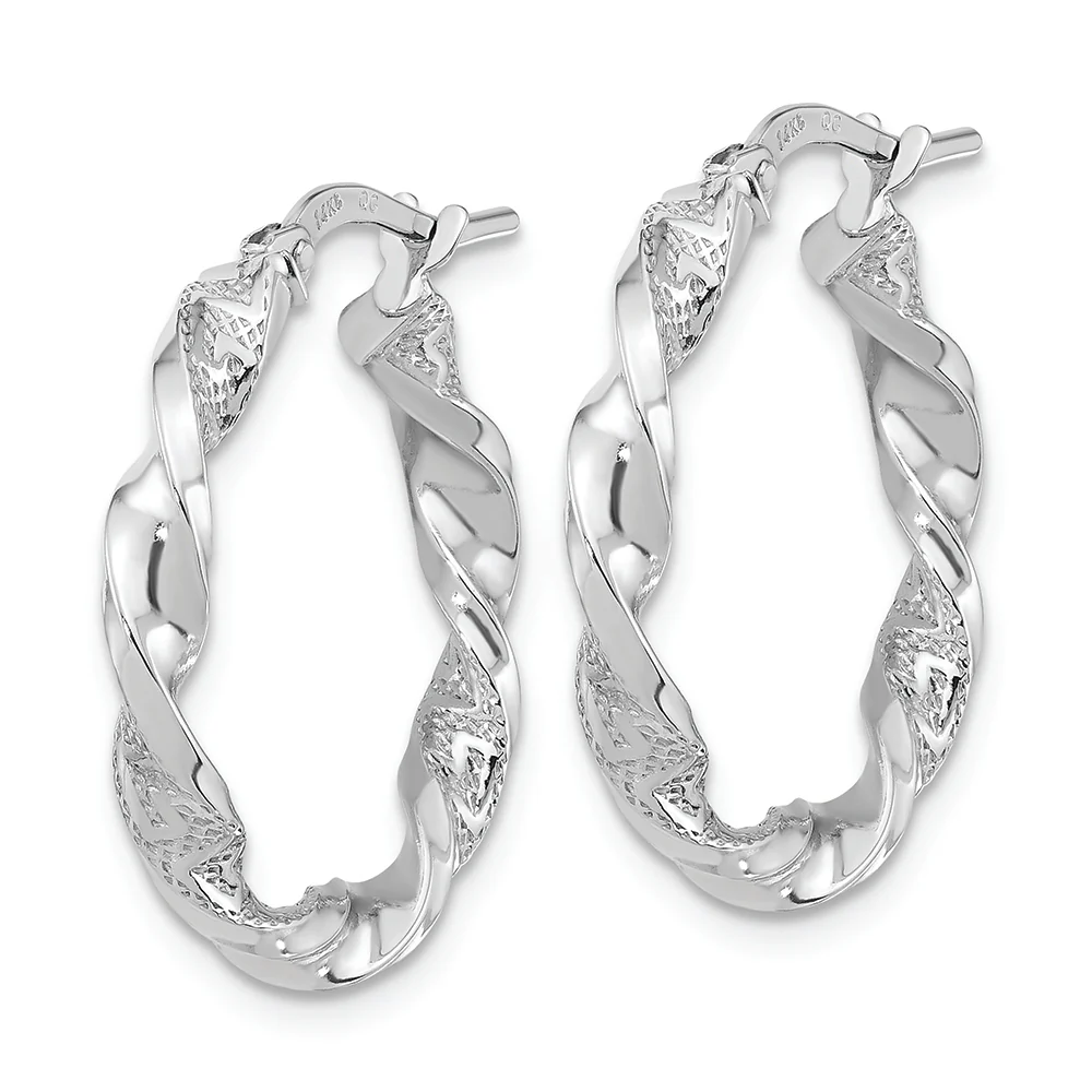 Pendientes de Aro Retorcidos Pulidos y Texturizados en Oro Blanco de 14K - Image 2