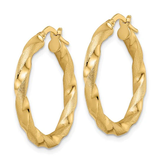 Pendientes de Aro Retorcidos Pulidos y Cepillados de 14K - Image 3