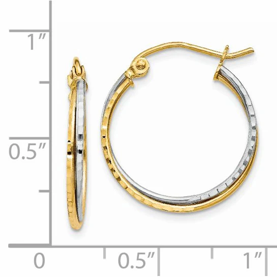 Pendientes de Aro Trenzado Cortado a Diamante en Oro Amarillo y Blanco de 14K - Image 3