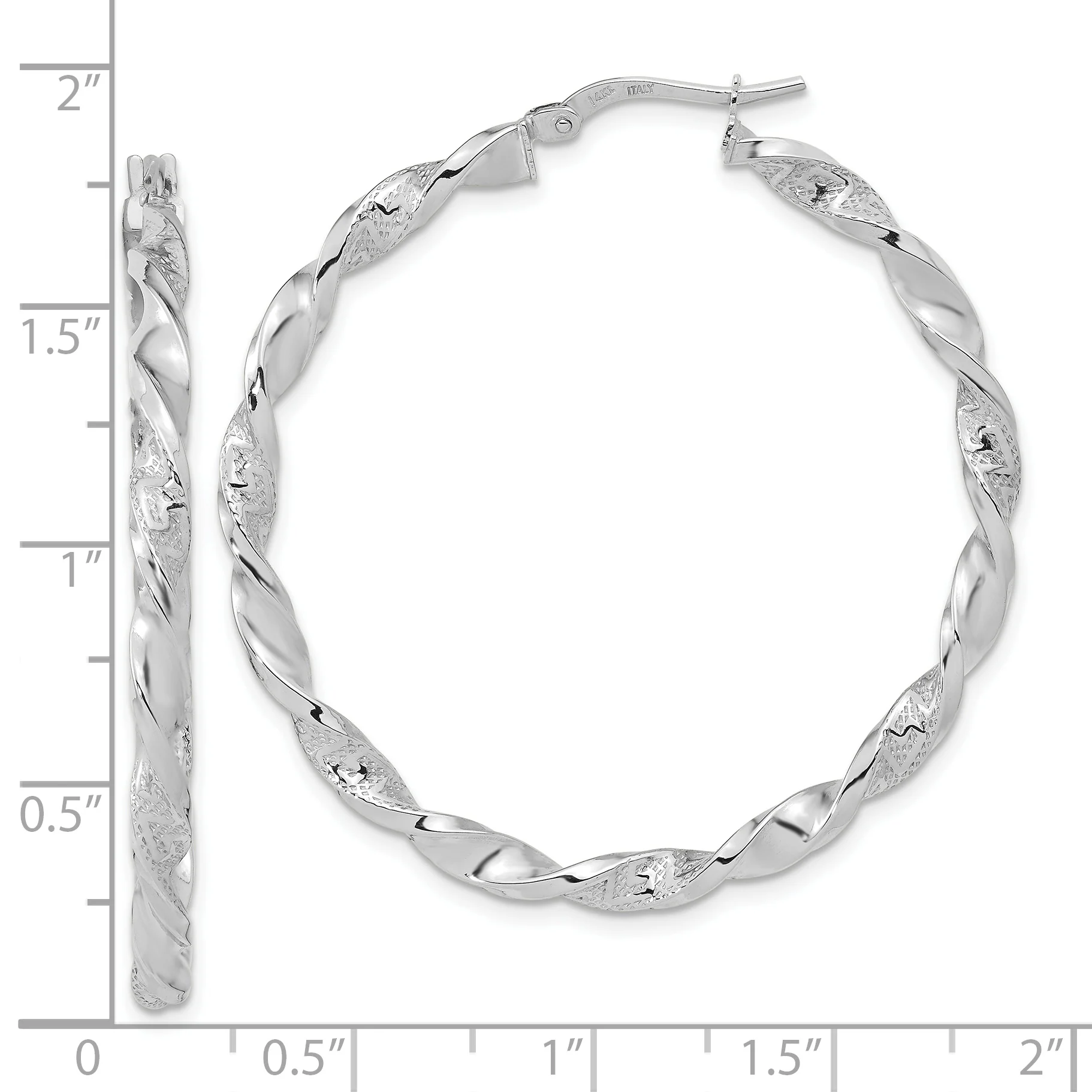 Pendientes de Aro Retorcidos Pulidos y Texturizados de Oro Blanco 14K - Image 3