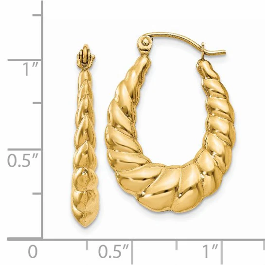 Pendientes de Aro Hueco Retorcido en Oro Amarillo de 14K Pulido - Image 3