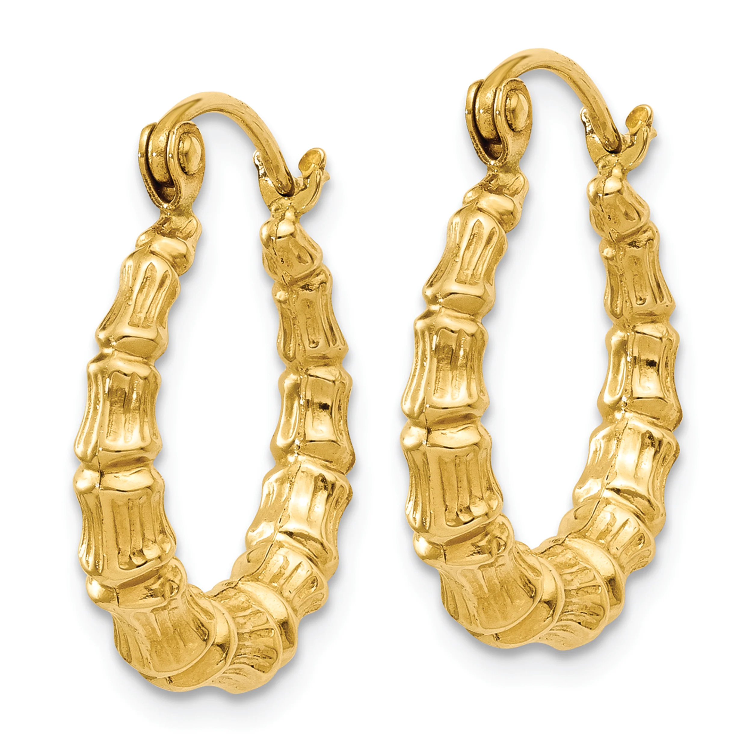 Pendientes de Aro Hueco con Diseño de Bambú en Oro Amarillo de 14K Pulido - Image 2