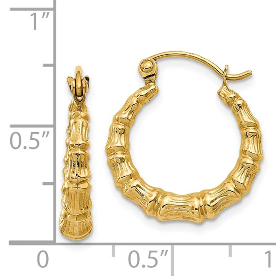 Pendientes de Aro Hueco con Diseño de Bambú en Oro Amarillo de 14K Pulido - Image 4
