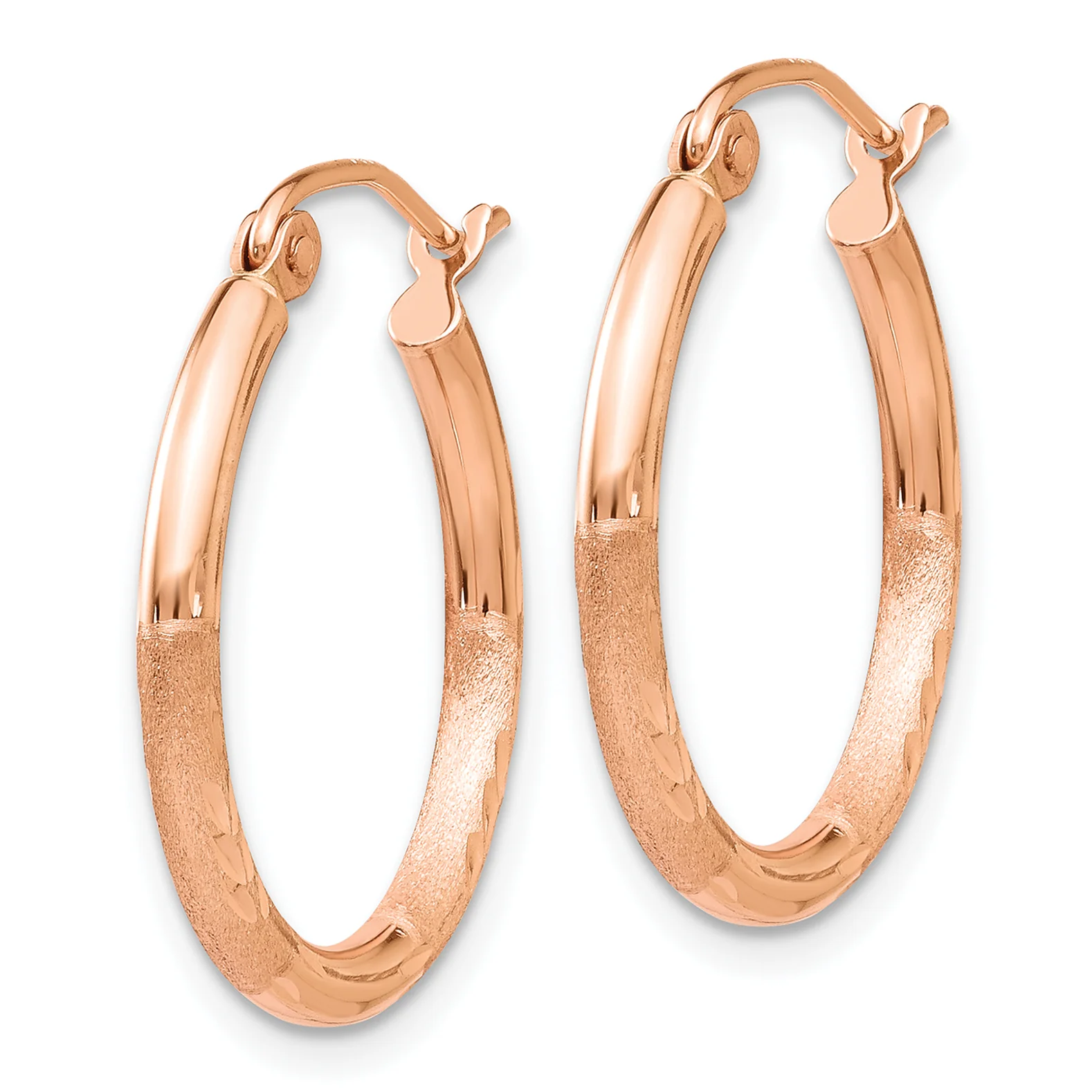 Aretes de Aro Livianos en Oro Rosa de 14k con Acabado Satinado y Corte Diamante - Image 2
