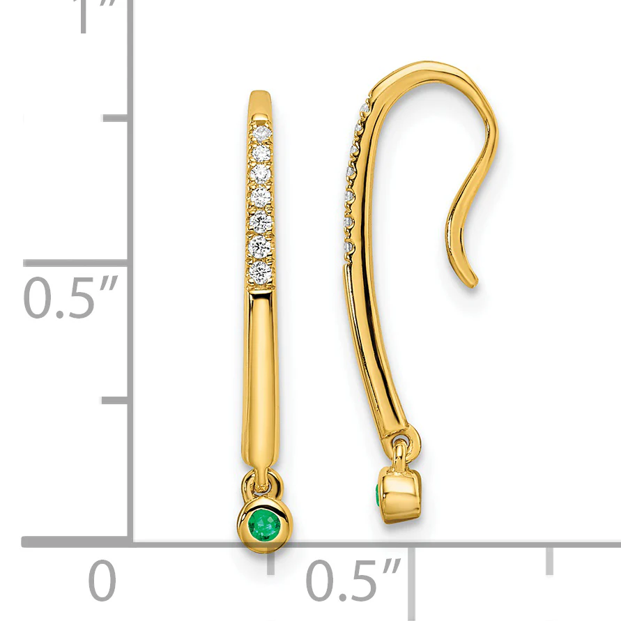 Pendientes Colgantes de Esmeralda y Diamantes en Oro Amarillo de 14k con Acabado Pulido - Image 3
