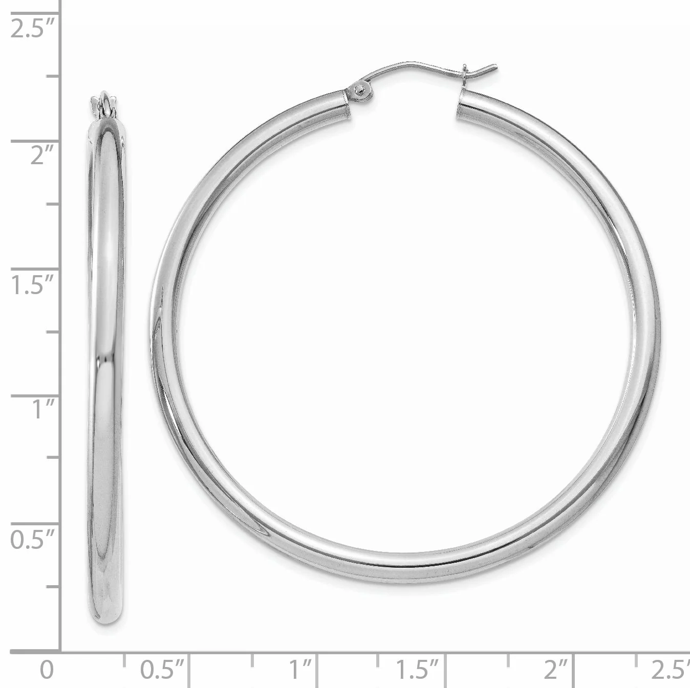 Aros Livianos de Tubo en Oro Blanco de 14k Pulidos (3mm x 50mm) - Image 3