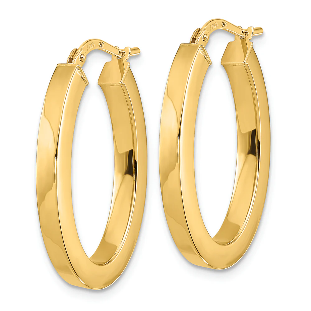 Pendientes de Aro Ovalado de Tubo Cuadrado Pulido en Oro de 14k - Image 2