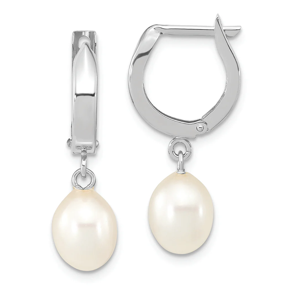 Aretes de Oro de 14k con Perla Cultivada de Agua Dulce en Forma de Lágrima y Aro Colgante