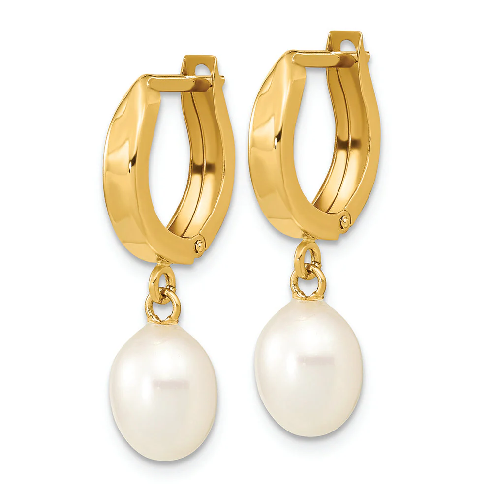 Aretes de Oro de 14k con Perla Cultivada de Agua Dulce en Forma de Lágrima y Aro Colgante - Image 6