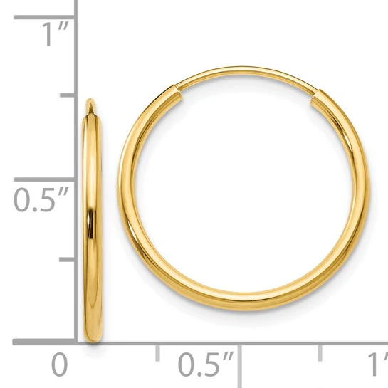 Pendientes de Aro Sin Fin en Oro Amarillo de 14K, Pulidos de 1.5 mm - Image 3