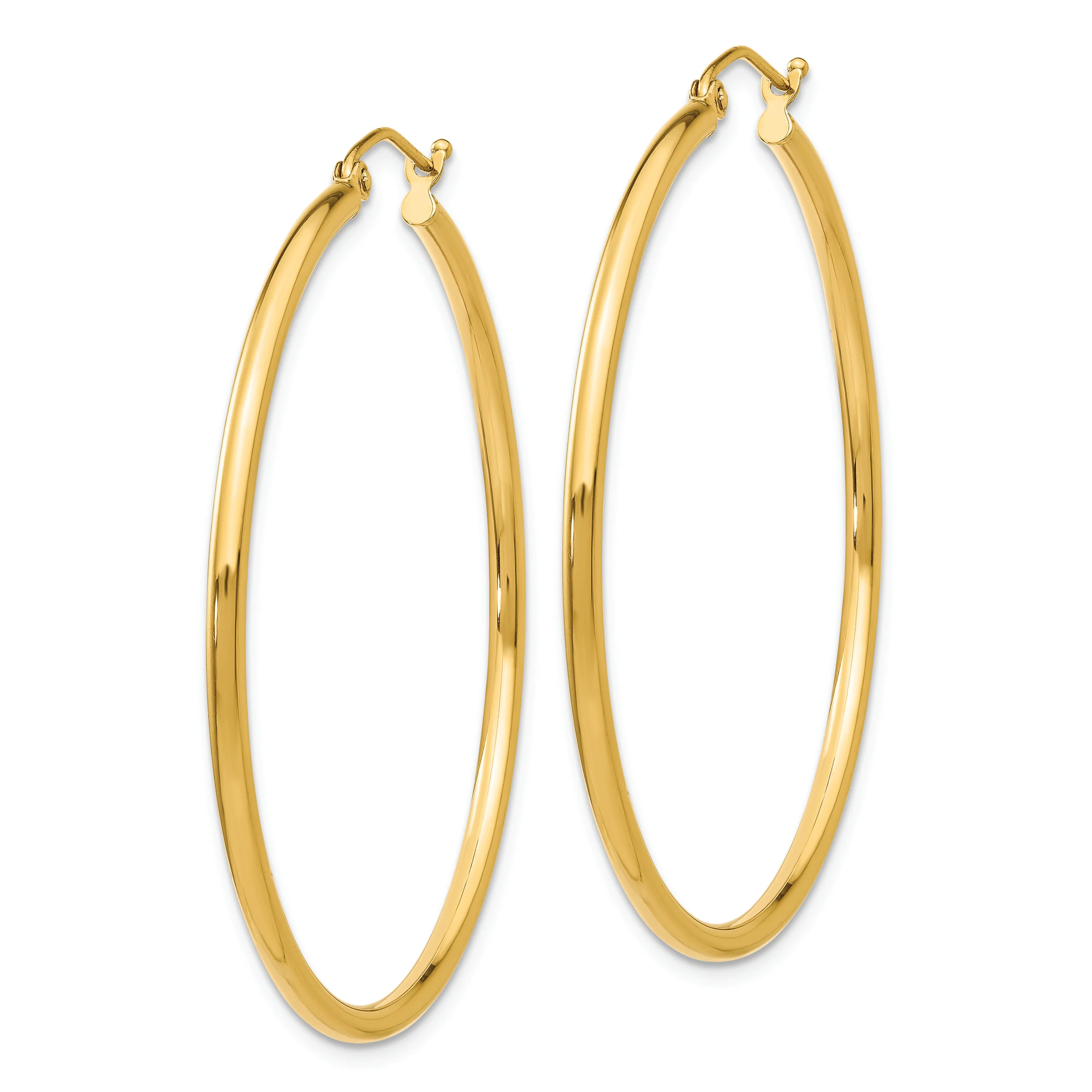 Pendientes de Aro Tubo Livianos Pulidos de Oro Amarillo de 14K de 2x45 mm - Image 2