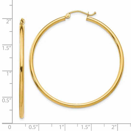 Pendientes de Aro Tubo Livianos Pulidos de Oro Amarillo de 14K de 2x45 mm - Image 3
