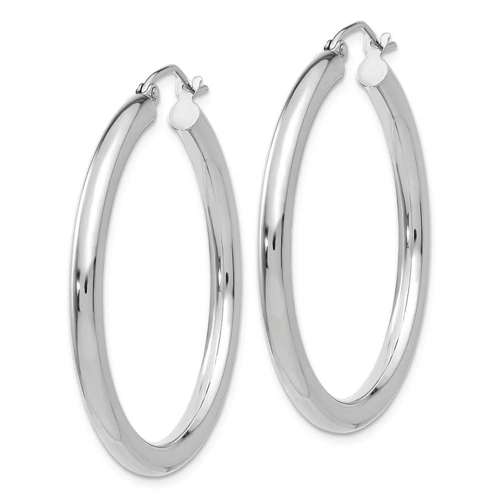 Aros Livianos de Tubo en Oro Blanco de 14k Pulidos (3mm x 35mm) - Image 2